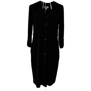 Intermission Shirt Dress Women 12 Black Jersey Roll Tab Pockets Casual Preppy